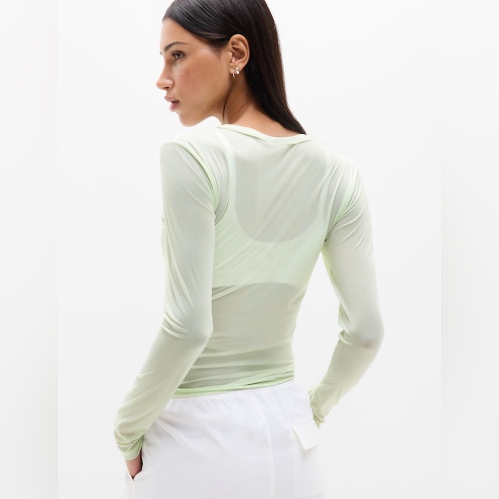 NWOT Green Mesh ATHLETA long Sleeve top/ great for spring, lg - Picture 3 of 6